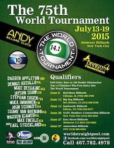 World Tournament of 14.1 Qualifiers in IA & NJ on Weekend