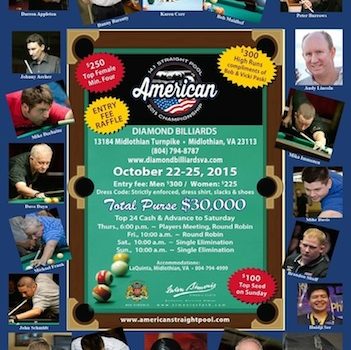 American Straight Pool Tourney Returns to Diamond Billiards
